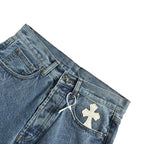 Pantalón Chrome Hearts negro y blanco patchwork cuero cruz jeans CALIDAD ORIGINAL