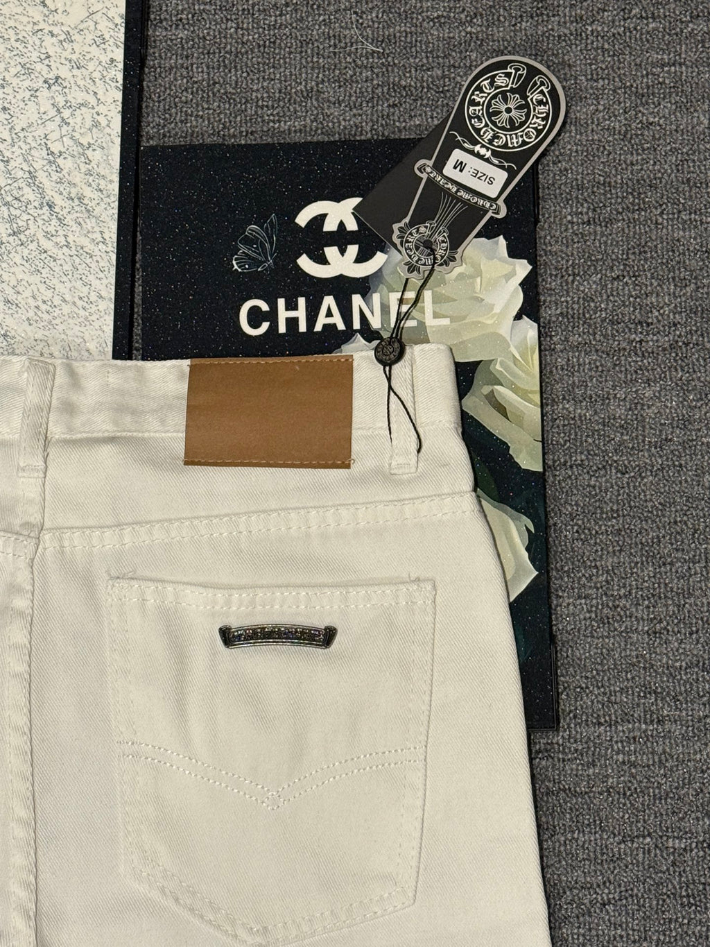 Pantalón Chrome Hearts blanco jeans con azul patchwork cuero CALIDAD ORIGINAL