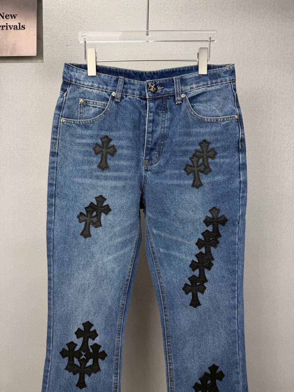 Pantalón Chrome Hearts 2026 nuevo azul pantalón con negro cruz patchwork cuero, para pareja CALIDAD ORIGINAL
