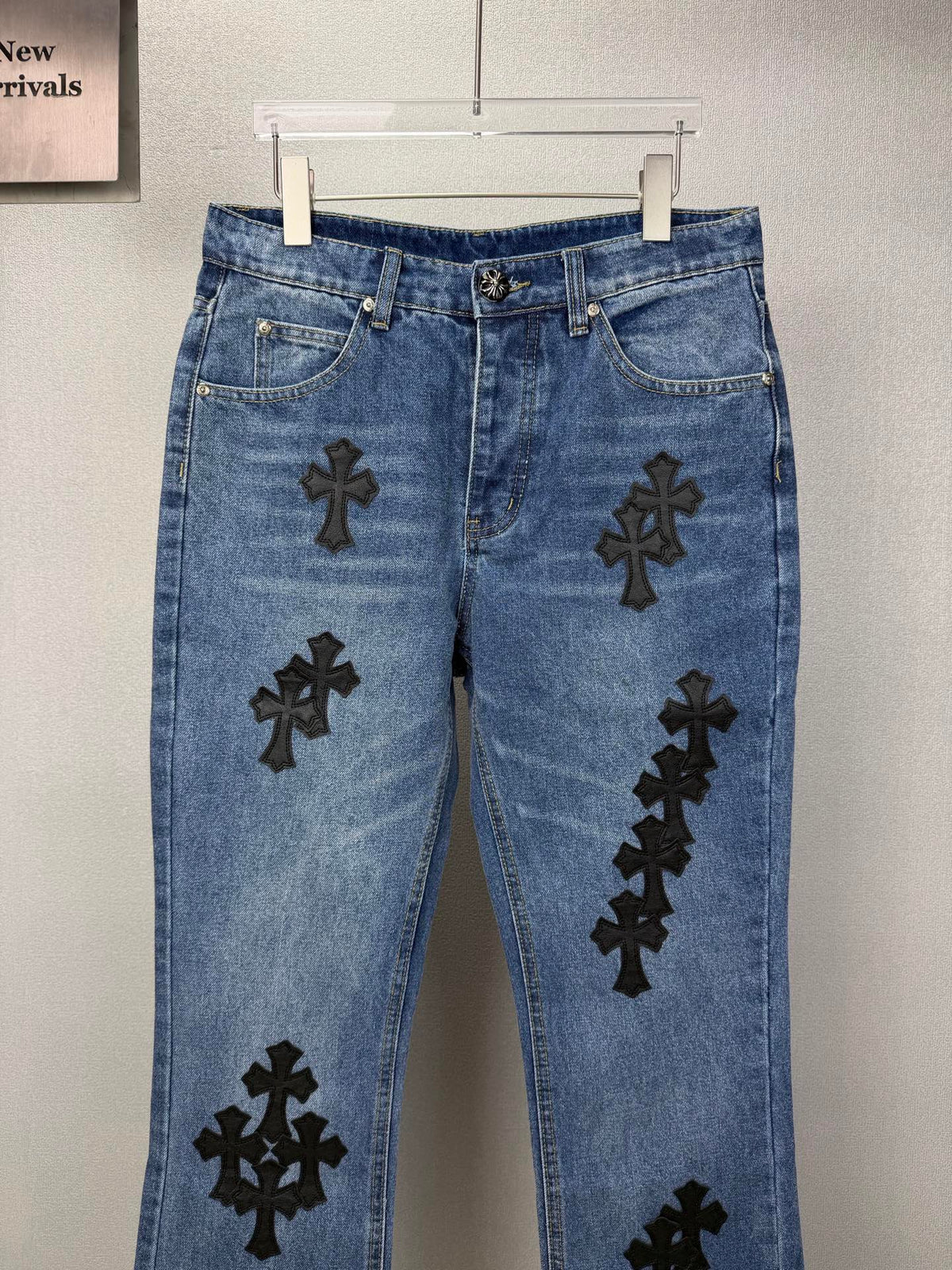 Pantalón Chrome Hearts 2026 nuevo azul pantalón con negro cruz patchwork cuero, para pareja CALIDAD ORIGINAL