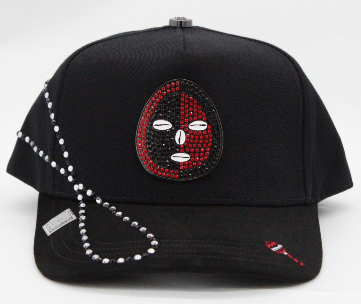 Gorra Máscara tribal roja y blanca con collar