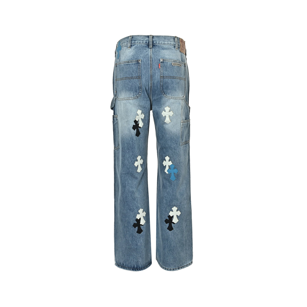 Pantalón Chrome Hearts cuero cruz con estampado de cargo jeans - Estilo D CALIDAD ORIGINAL