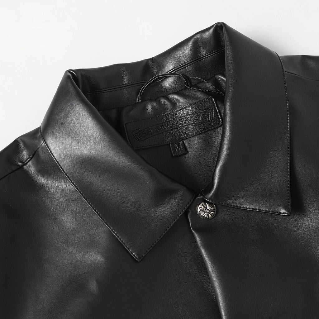 Chaqueta Chrome Hearts * / Hardware cruz cuero Snap-Button chaqueta CALIDAD ORIGINAL