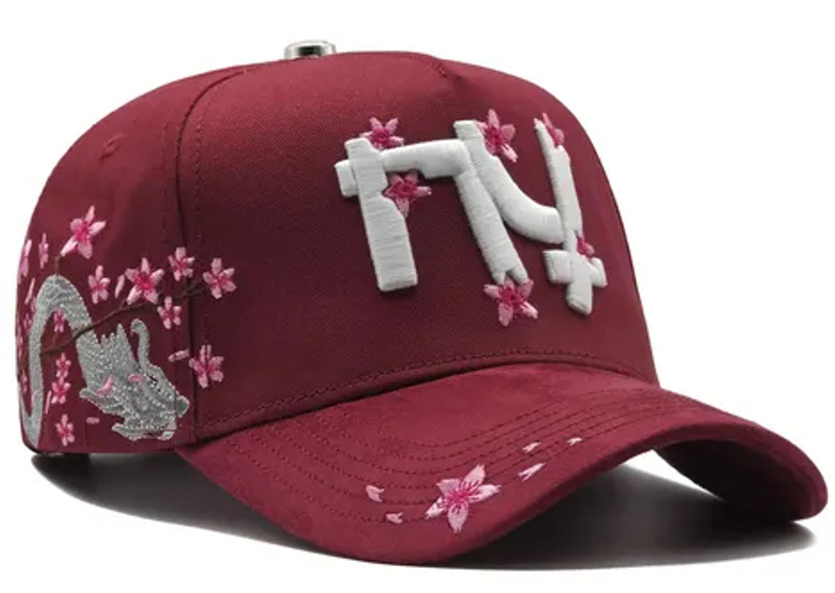 Gorra Granate NY con sakura rosada