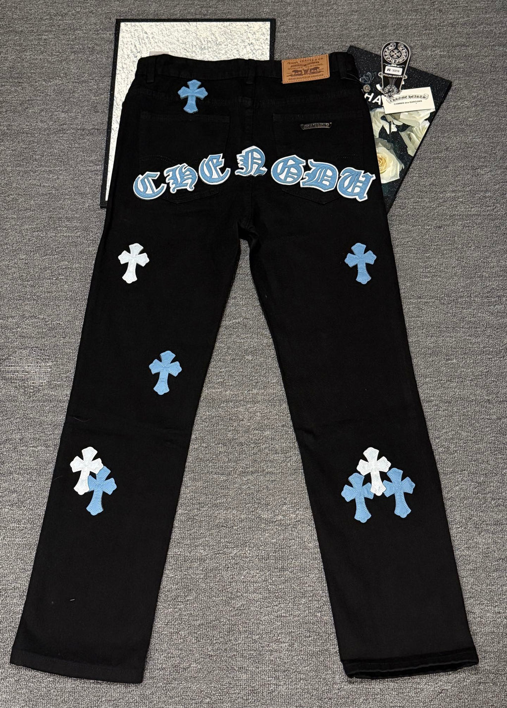 Pantalón Chrome Hearts & CH City edición limitada sánscrito cruz Appliqué patchwork jeans - Estilo C CALIDAD ORIGINAL