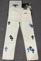 Pantalón Chrome Hearts blanco jeans con azul patchwork cuero CALIDAD ORIGINAL