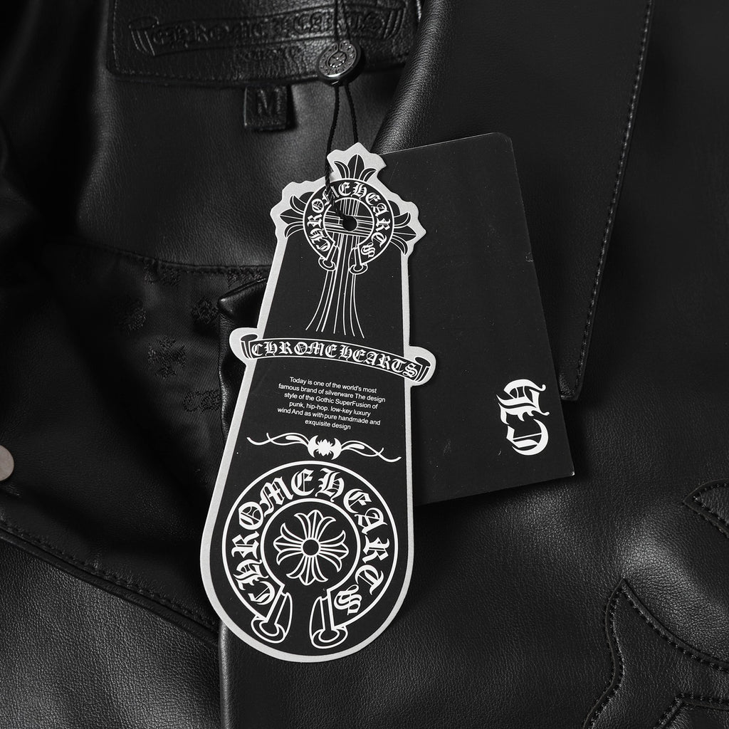 Chaqueta Chrome Hearts * / Hardware cruz cuero Snap-Button chaqueta CALIDAD ORIGINAL