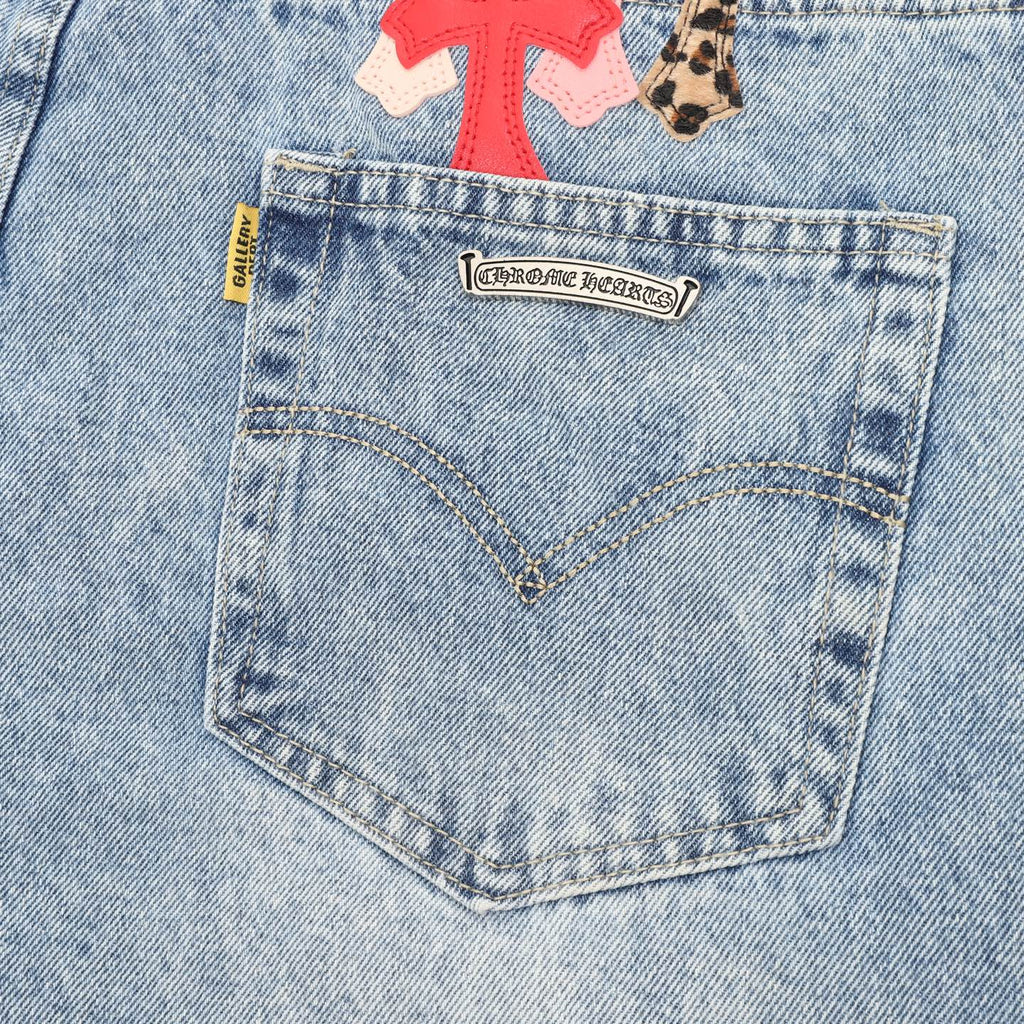 Pantalón Chrome Hearts x GALLERY DPET colaboración patchwork de cuero y pelo de caballo acampanado estilo urbano CALIDAD ORIGINAL