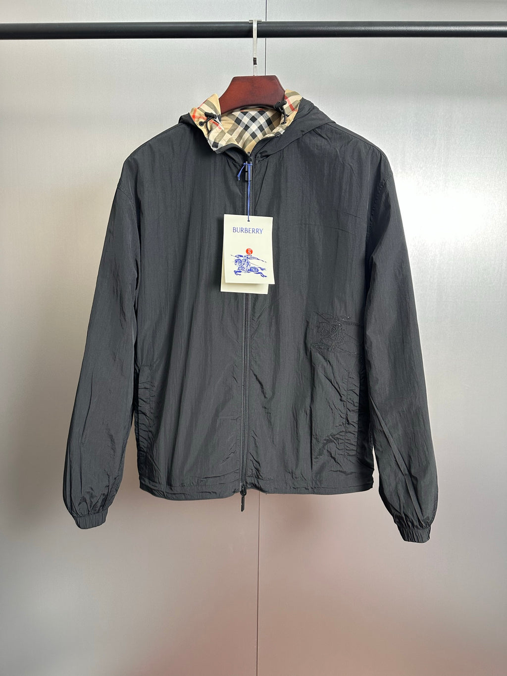 Chaqueta Burberry khaki a cuadros ecuestre bordado reversible chaqueta con capucha abrigo CALIDAD ORIGINAL