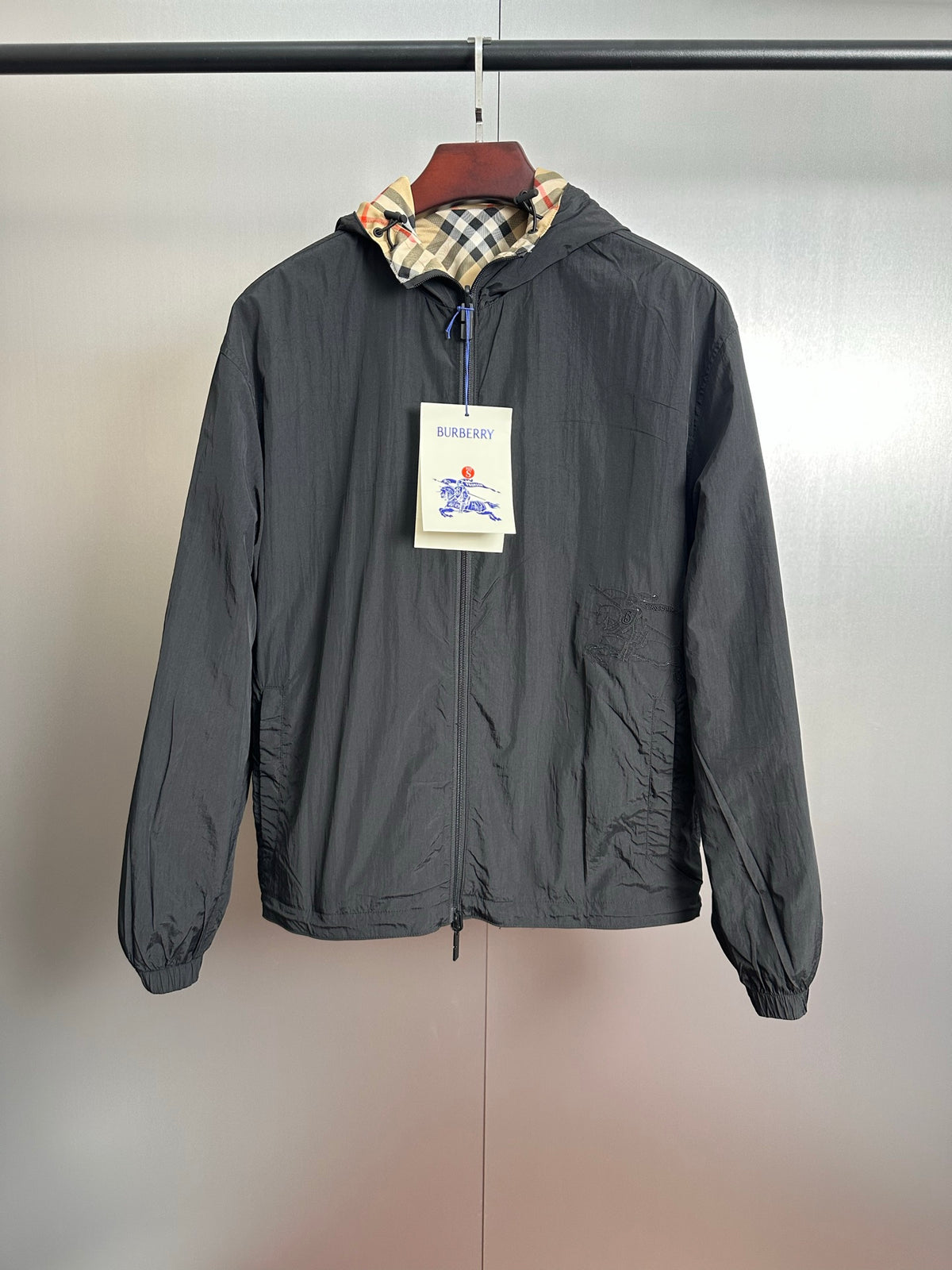 Chaqueta Burberry khaki a cuadros ecuestre bordado reversible chaqueta con capucha abrigo CALIDAD ORIGINAL