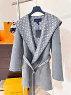 Chaqueta Louis Vuitton estilo cruzado con capucha long cashmere y lana abrigo con floral CALIDAD ORIGINAL