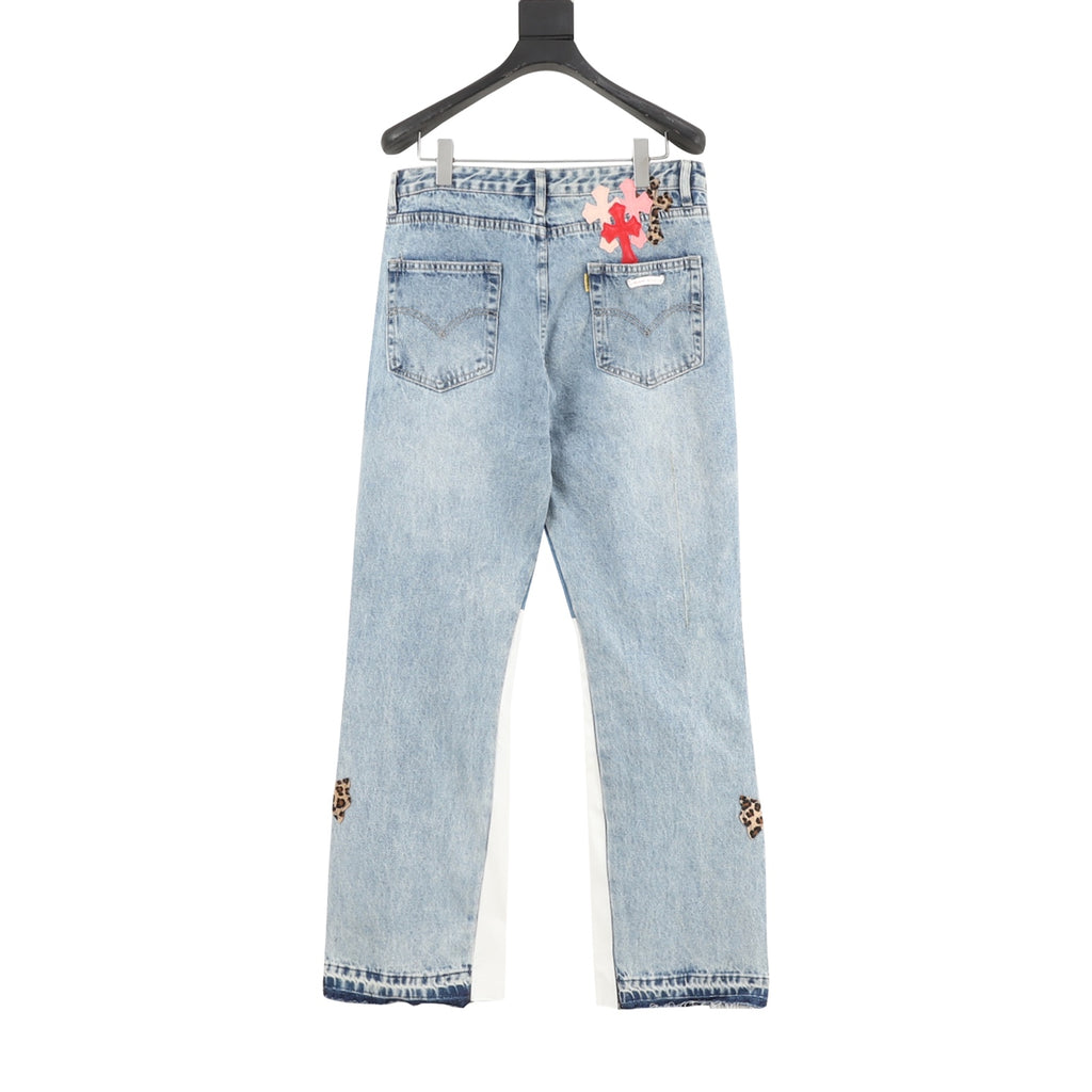 Pantalón Chrome Hearts x GALLERY DPET colaboración patchwork de cuero y pelo de caballo acampanado estilo urbano CALIDAD ORIGINAL
