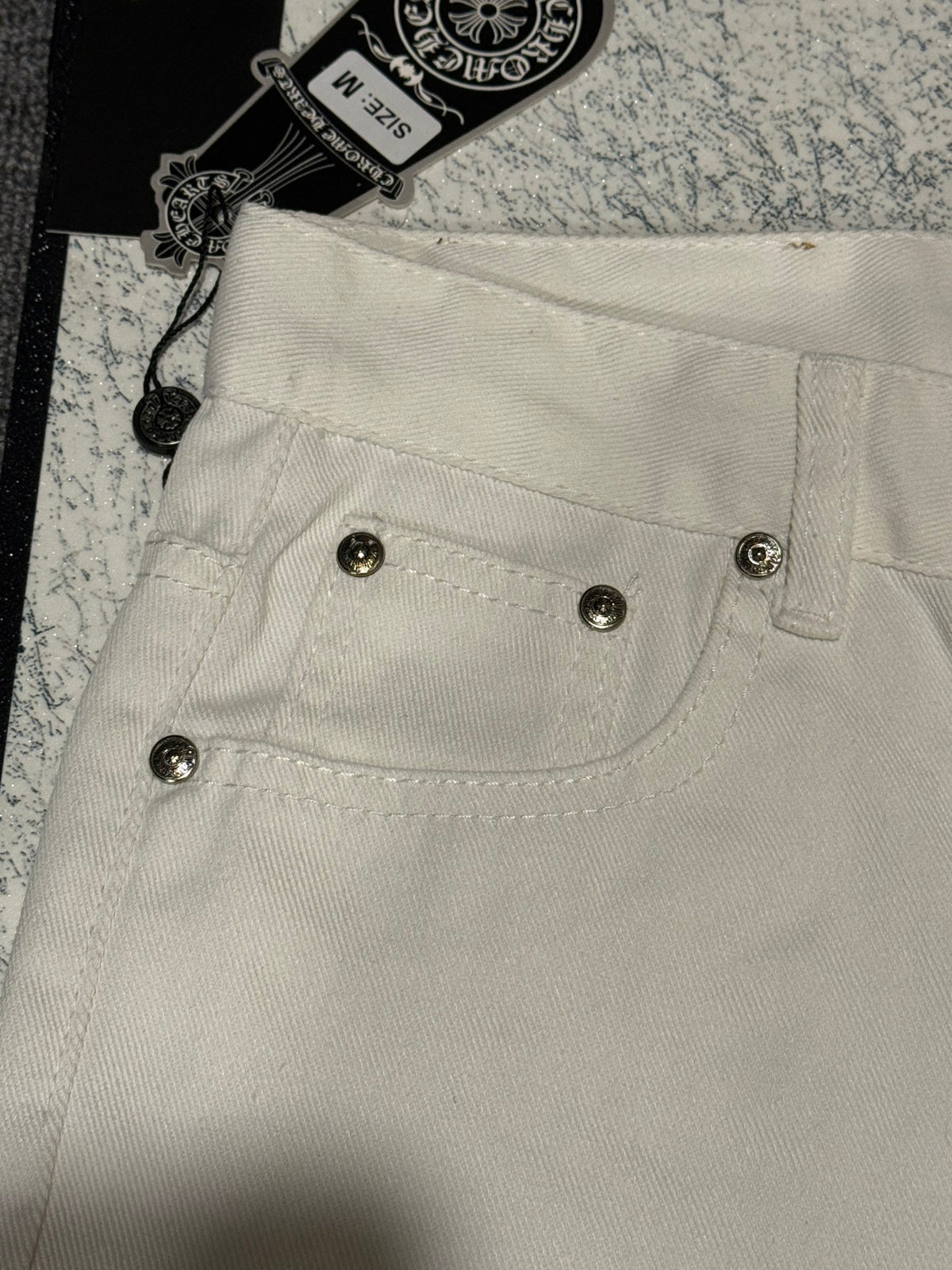 Pantalón Chrome Hearts blanco jeans con azul patchwork cuero CALIDAD ORIGINAL