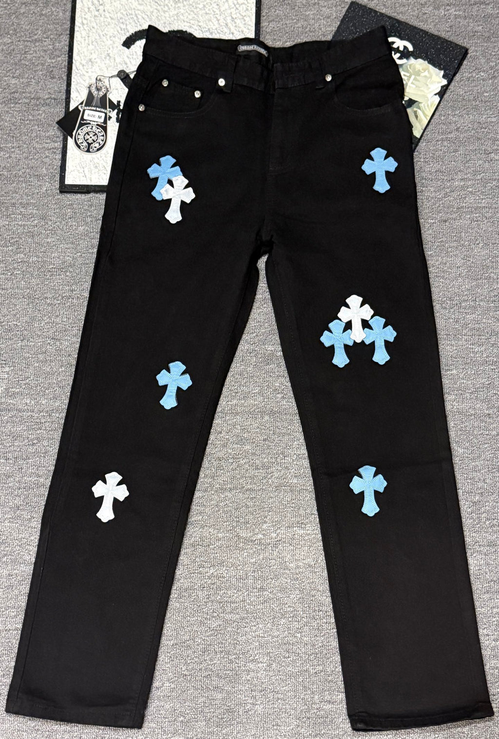Pantalón Chrome Hearts & CH City edición limitada sánscrito cruz Appliqué patchwork jeans - Estilo C CALIDAD ORIGINAL