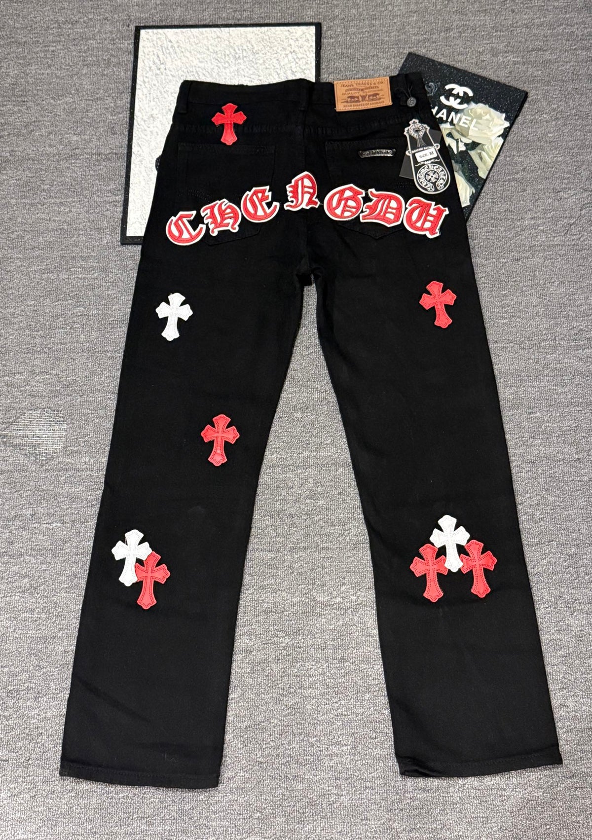 Pantalón Chrome Hearts & CH City edición limitada sánscrito cruz Appliqué patchwork jeans - Estilo B CALIDAD ORIGINAL