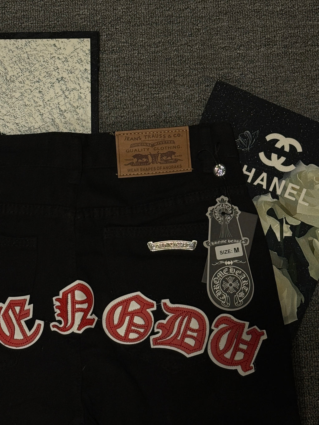 Pantalón Chrome Hearts & CH City edición limitada sánscrito cruz Appliqué patchwork jeans - Estilo B CALIDAD ORIGINAL