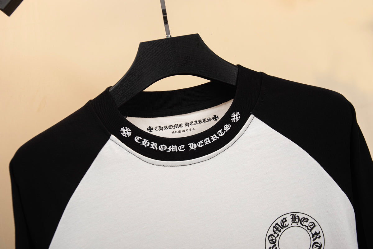 Polera Manga Larga Chrome Hearts negro y blanco Raglan herradura con letras estampado manga larga polera CALIDAD ORIGINAL