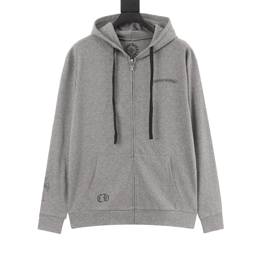 Chaqueta Chrome Hearts negro cruz estampado con capucha chaqueta - gris CALIDAD ORIGINAL