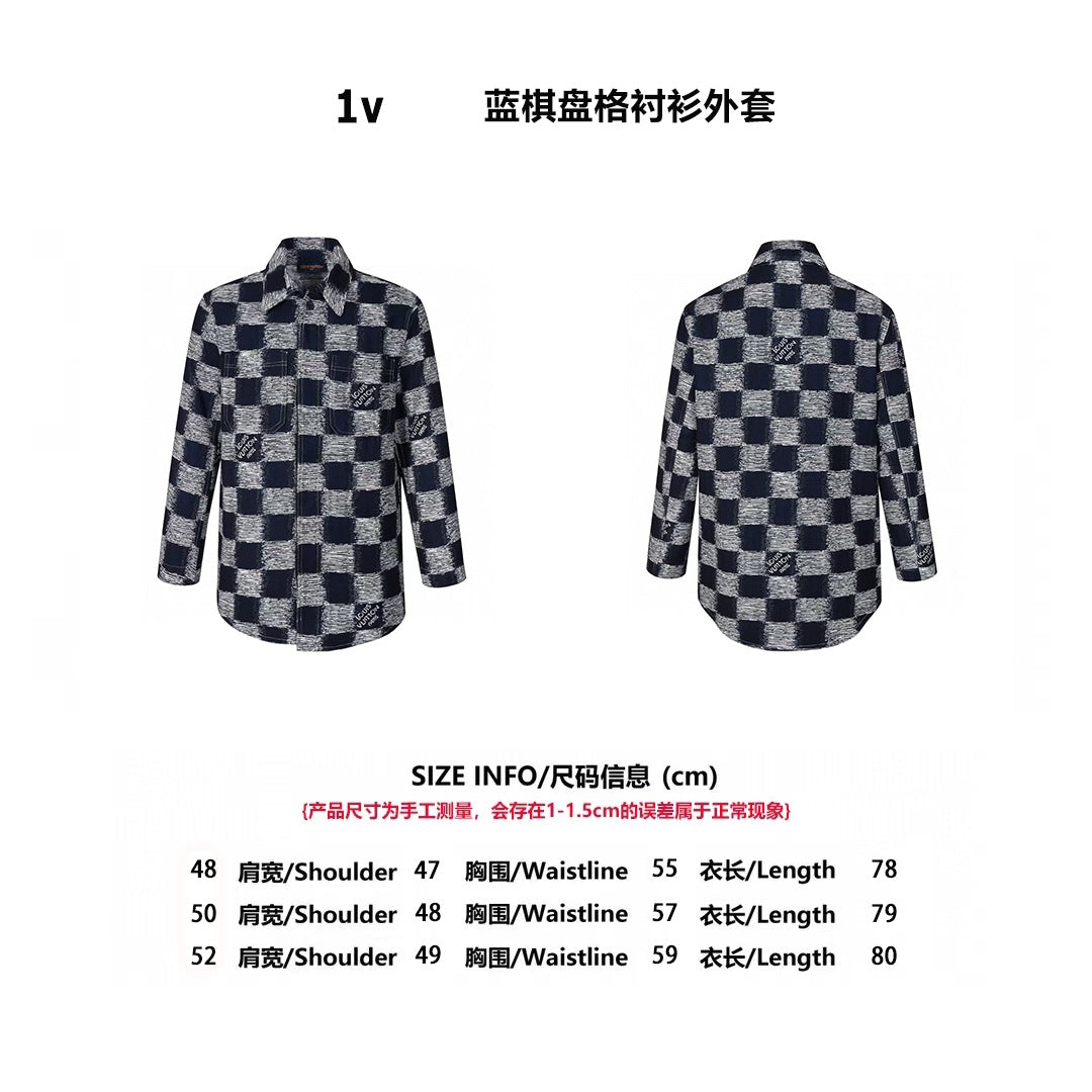 Chaqueta Louis Vuitton 1v azul a cuadros camisa chaqueta CALIDAD ORIGINAL