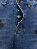 Pantalón Chrome Hearts 2026 nuevo azul pantalón con negro cruz patchwork cuero, para pareja CALIDAD ORIGINAL