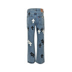 Pantalón Chrome Hearts negro y blanco patchwork cuero cruz jeans CALIDAD ORIGINAL