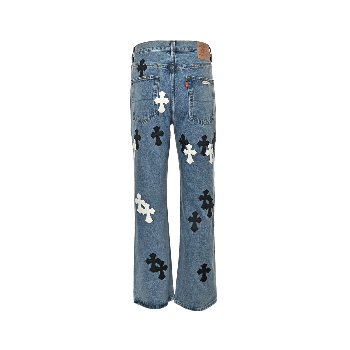 Pantalón Chrome Hearts negro y blanco patchwork cuero cruz jeans CALIDAD ORIGINAL