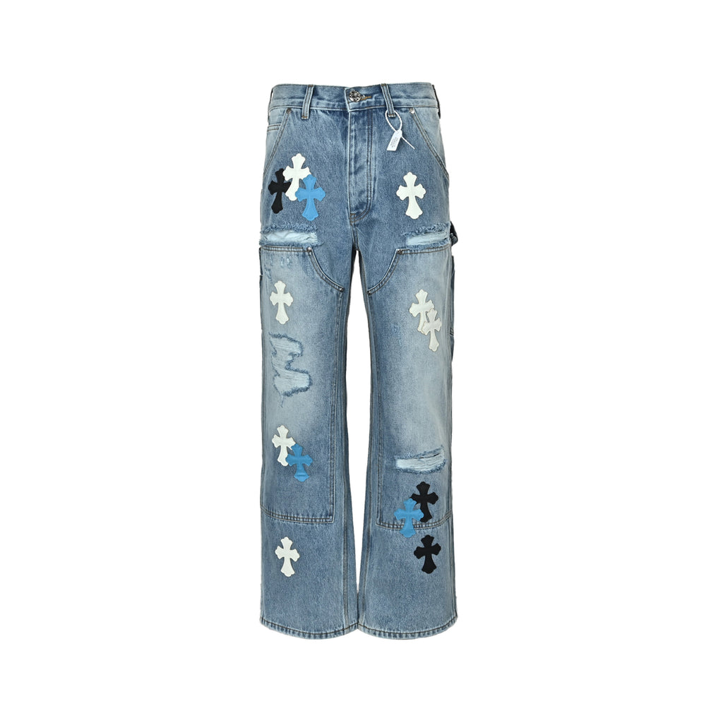 Pantalón Chrome Hearts cuero cruz con estampado de cargo jeans - Estilo D CALIDAD ORIGINAL
