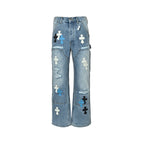 Pantalón Chrome Hearts cuero cruz con estampado de cargo jeans - Estilo D CALIDAD ORIGINAL
