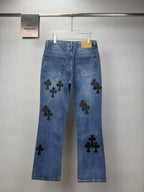 Pantalón Chrome Hearts 2026 nuevo azul pantalón con negro cruz patchwork cuero, para pareja CALIDAD ORIGINAL