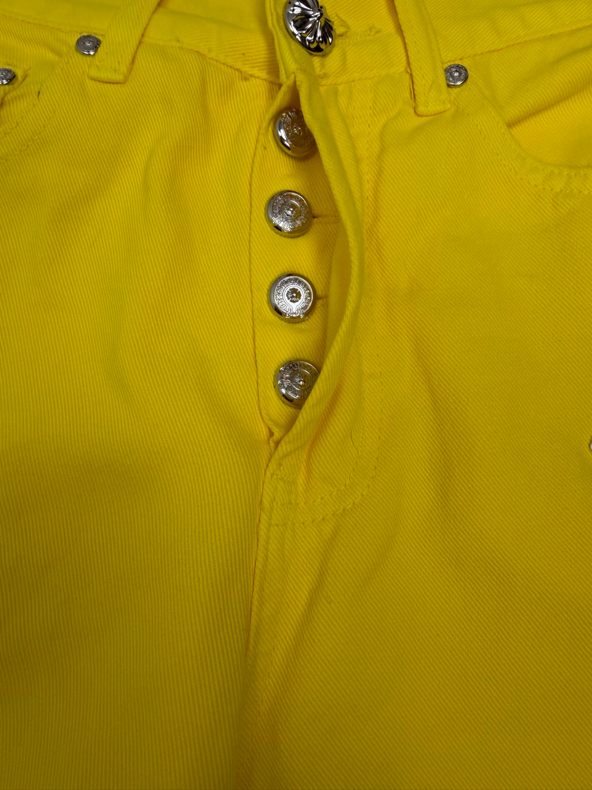 Pantalón Chrome Hearts 2026 nuevo amarillo pantalón con blanco cruz patchwork cuero, para pareja CALIDAD ORIGINAL