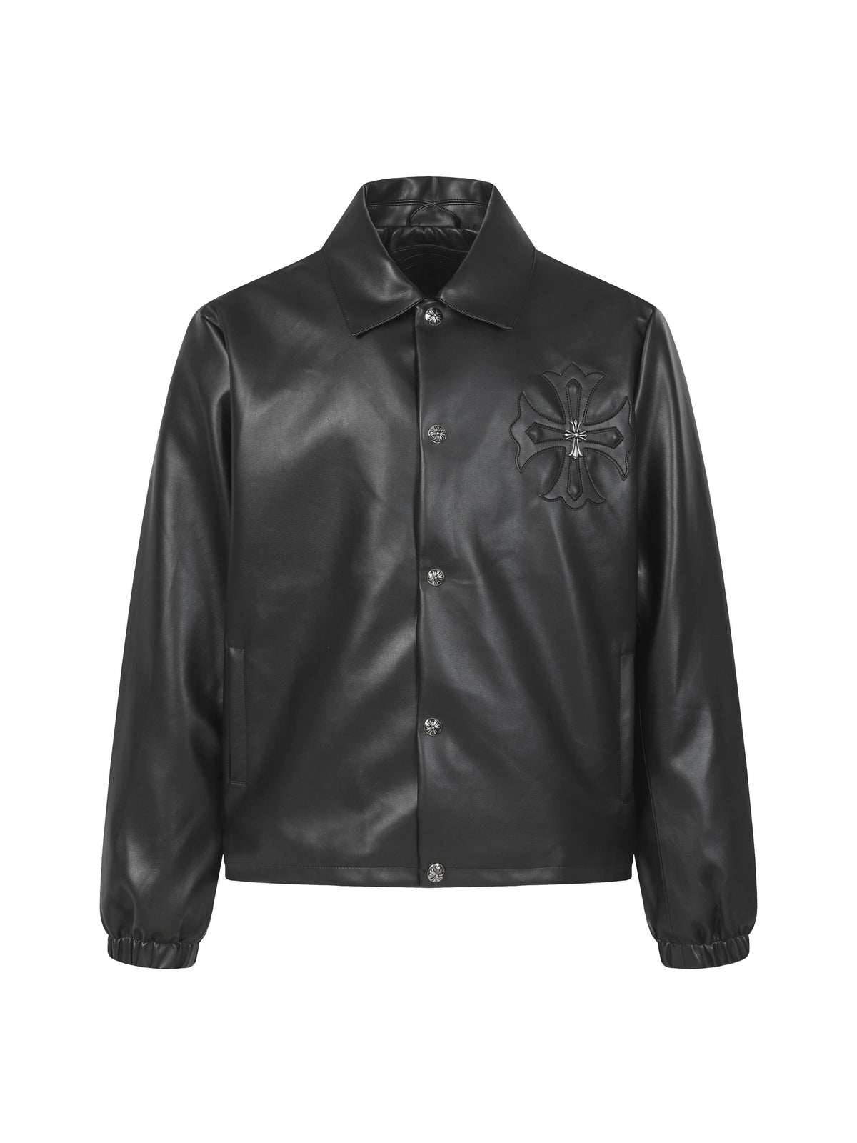 Chaqueta Chrome Hearts * / Hardware cruz cuero Snap-Button chaqueta CALIDAD ORIGINAL