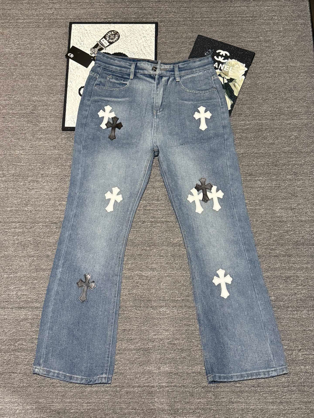 Pantalón Chrome Hearts & CH City edición limitada sánscrito cruz Appliqué patchwork jeans - Estilo D CALIDAD ORIGINAL