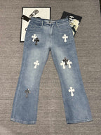 Pantalón Chrome Hearts & CH City edición limitada sánscrito cruz Appliqué patchwork jeans - Estilo D CALIDAD ORIGINAL