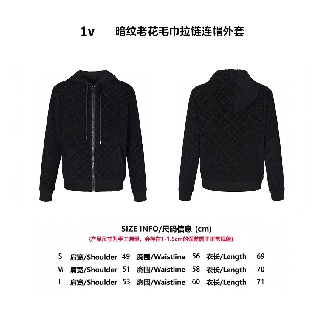 Chaqueta Louis Vuitton 1v Dark Pattern Monogram Terry con cremallera con capucha chaqueta CALIDAD ORIGINAL