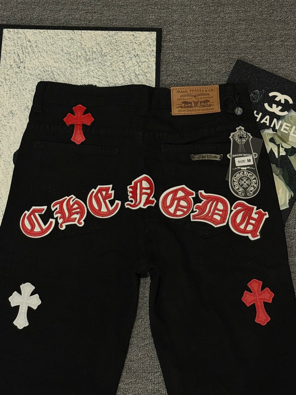 Pantalón Chrome Hearts & CH City edición limitada sánscrito cruz Appliqué patchwork jeans - Estilo B CALIDAD ORIGINAL