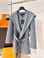 Chaqueta Louis Vuitton estilo cruzado con capucha long cashmere y lana abrigo con floral CALIDAD ORIGINAL
