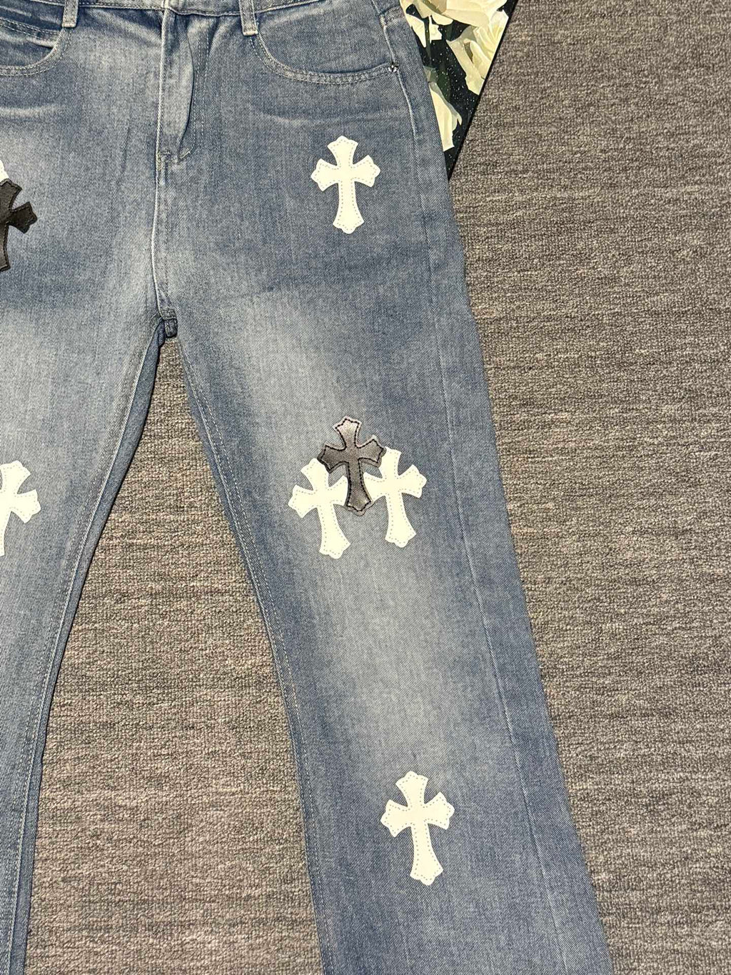 Pantalón Chrome Hearts & CH City edición limitada sánscrito cruz Appliqué patchwork jeans - Estilo D CALIDAD ORIGINAL