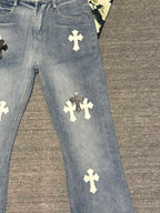 Pantalón Chrome Hearts & CH City edición limitada sánscrito cruz Appliqué patchwork jeans - Estilo D CALIDAD ORIGINAL