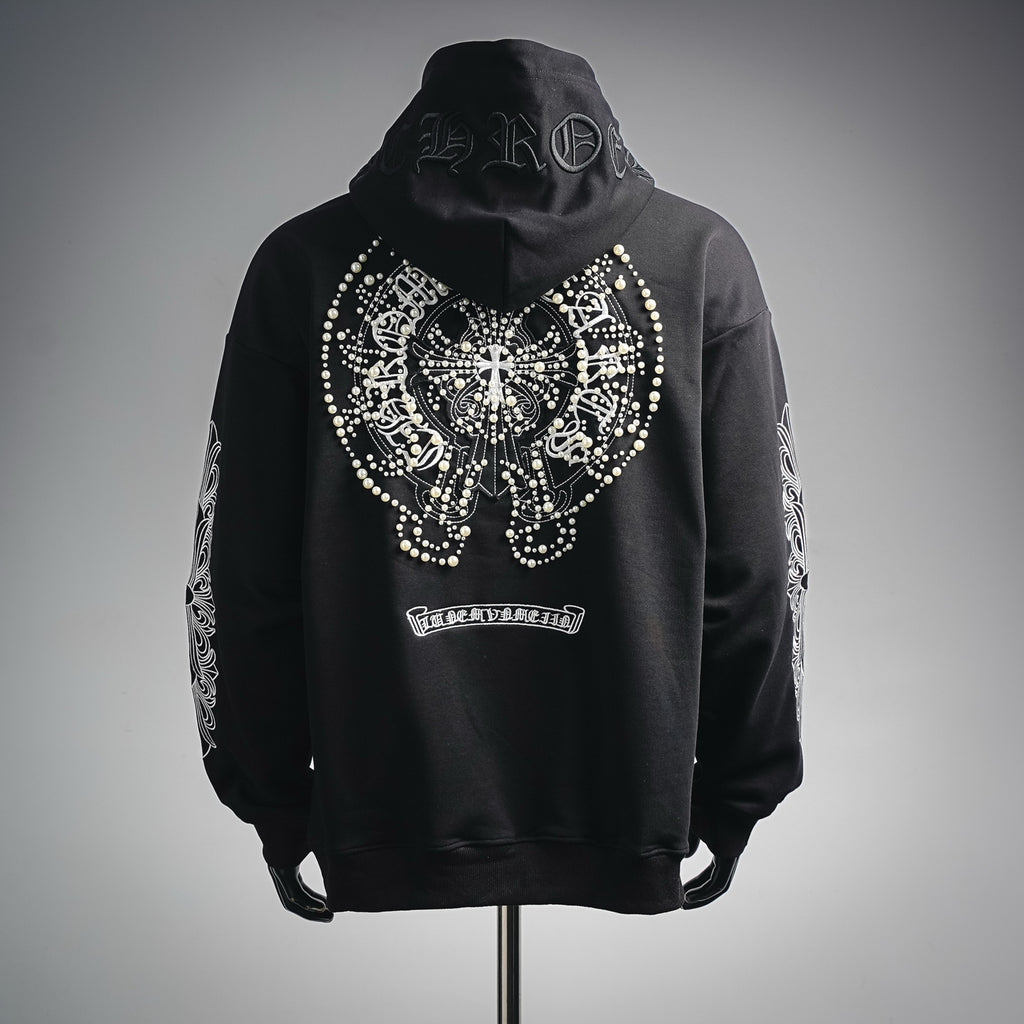 Sudadera Chrome Hearts 26SS perla cruz bordado con capucha CALIDAD ORIGINAL