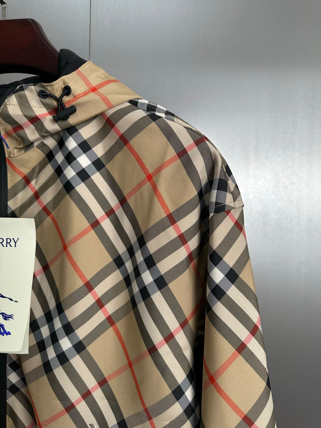Chaqueta Burberry khaki a cuadros ecuestre bordado reversible chaqueta con capucha abrigo CALIDAD ORIGINAL