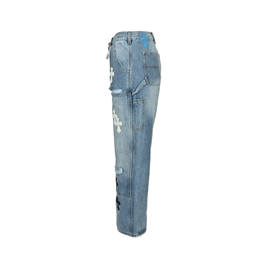 Pantalón Chrome Hearts cuero cruz con estampado de cargo jeans - Estilo D CALIDAD ORIGINAL
