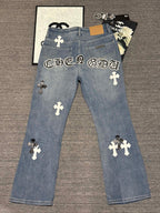 Pantalón Chrome Hearts & CH City edición limitada sánscrito cruz Appliqué patchwork jeans - Estilo D CALIDAD ORIGINAL