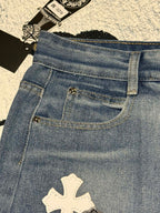 Pantalón Chrome Hearts & CH City edición limitada sánscrito cruz Appliqué patchwork jeans - Estilo D CALIDAD ORIGINAL
