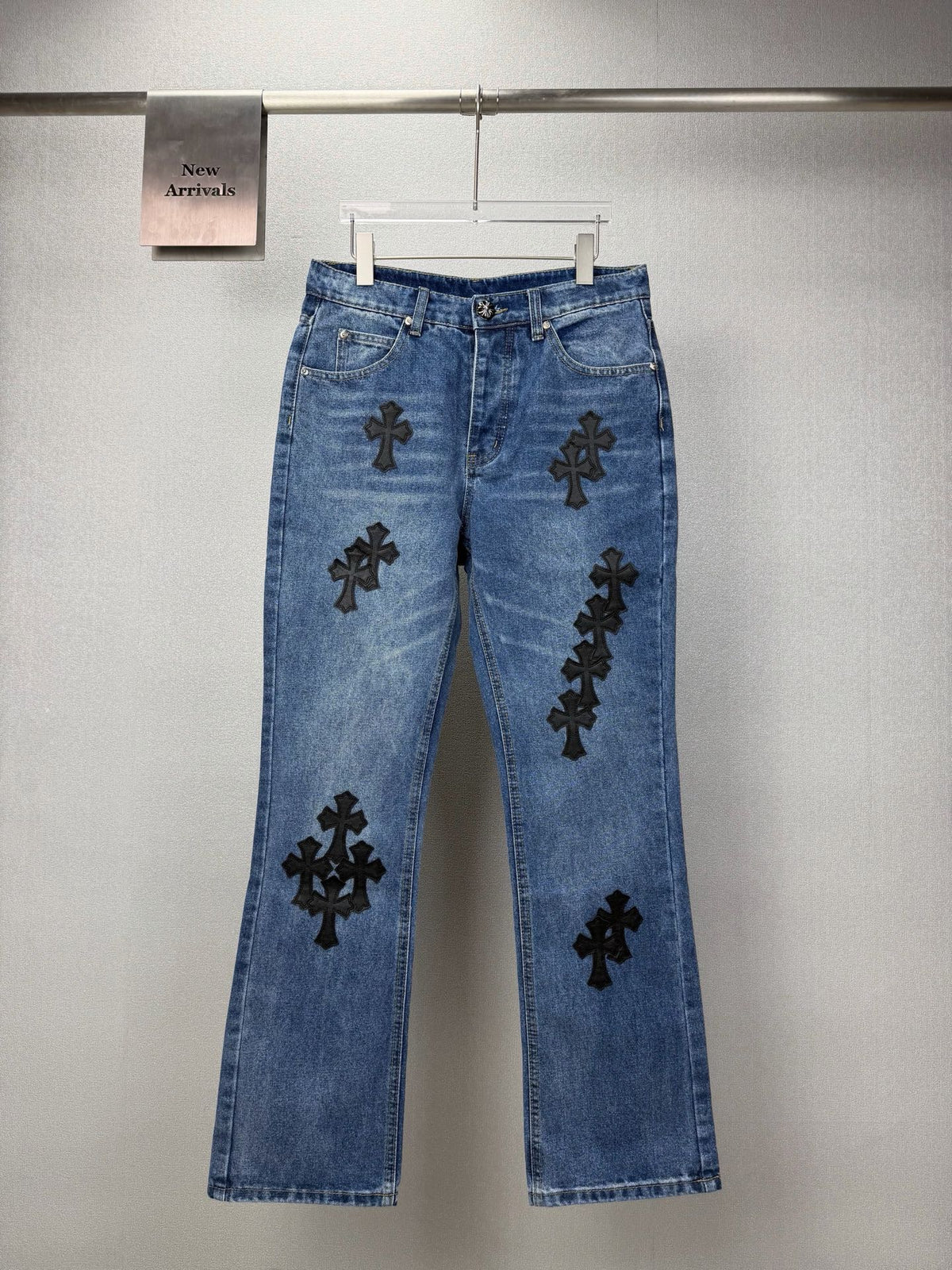 Pantalón Chrome Hearts 2026 nuevo azul pantalón con negro cruz patchwork cuero, para pareja CALIDAD ORIGINAL