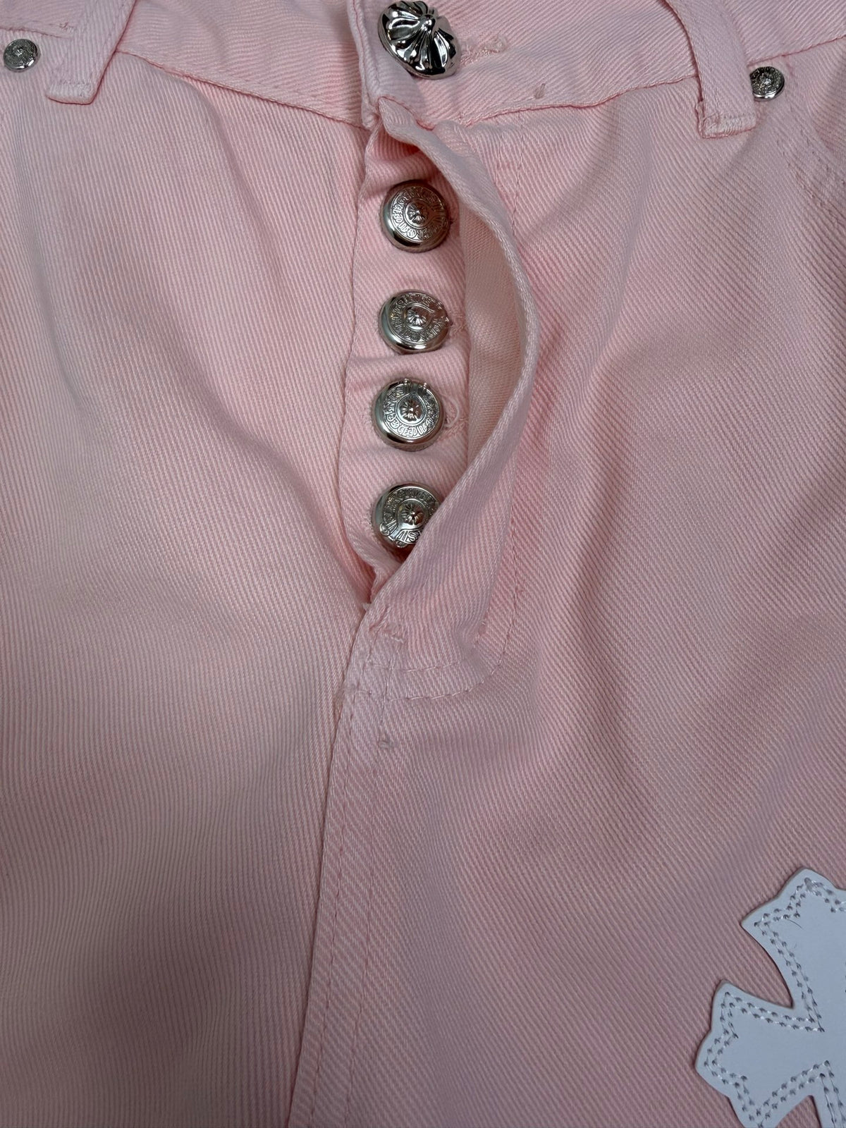 Pantalón Chrome Hearts 2026 nuevo rosado claro cruz patchwork cuero para pareja jeans lavados CALIDAD ORIGINAL