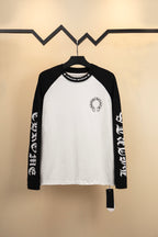 Polera Manga Larga Chrome Hearts negro y blanco Raglan herradura con letras estampado manga larga polera CALIDAD ORIGINAL