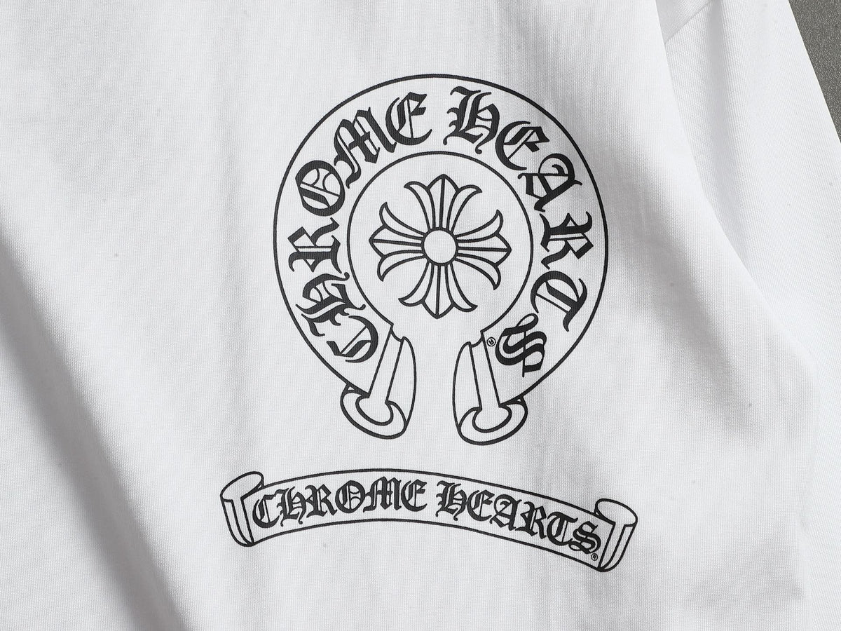 Prenda Chrome Hearts cruz y herradura estampado de logo cuello redondo manga larga CALIDAD ORIGINAL