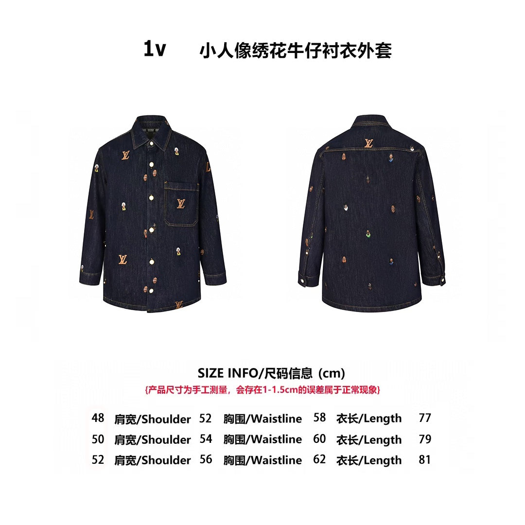 Chaqueta Louis Vuitton 1v Miniature bordado denim camisa chaqueta CALIDAD ORIGINAL