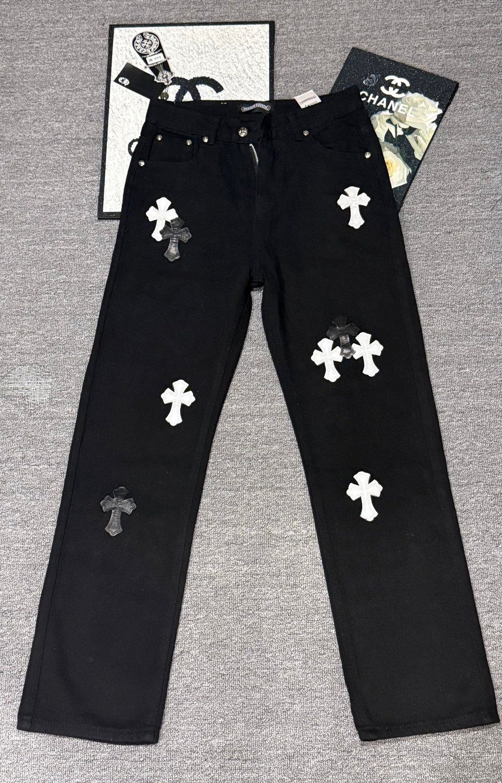 Pantalón Chrome Hearts & CH City edición limitada sánscrito cruz Appliqué patchwork jeans CALIDAD ORIGINAL