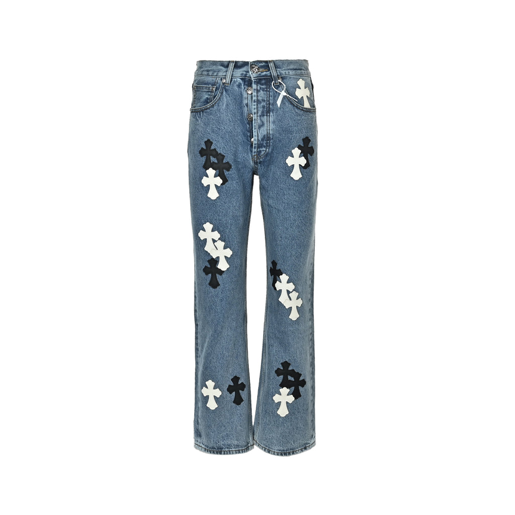 Pantalón Chrome Hearts negro y blanco patchwork cuero cruz jeans CALIDAD ORIGINAL